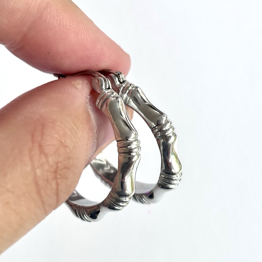 Arthur Court Aluminum Hoop Earrings 1 In Bamboo Round Discontinued Jewelry - Picture 2 of 7